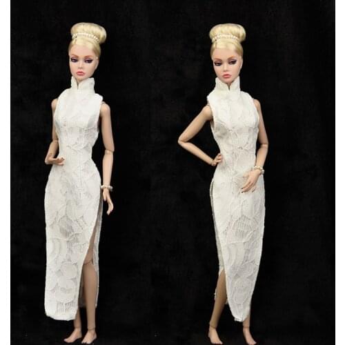White Cheongsam Evening Gown skirt Dress Clothing Outfit For 1/6 BJD Xinyi FR ST Barbie Doll gift for girl