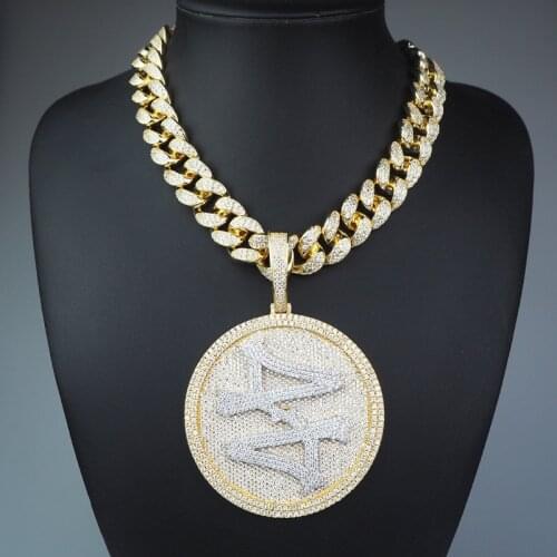 Big Size Hip Hop Spinner Round 44 Medallion Pendant 12mm 20" Iced Out Cuban Chain Necklace For Men Gift Dropshipping