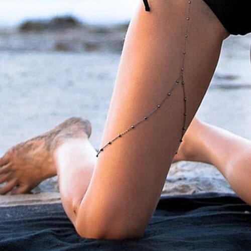 Thigh Chain Boho Decorative Bead Alloy Leg Chain Garter Body Jewelry for Women Beach Body Jewelry Bikini Thigh Leg Chains