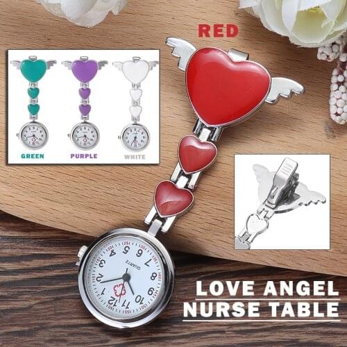 Lovely Heart Shape Nurse Watch Portable Clip On Hanging Quartz Watch For Doctor Medical Watches Brooch Fob Pendant Pocket Watch
