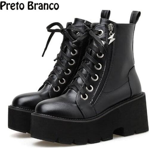 PRETO BRANCO 8cm Heels Ankle Boots Autumn-style Boots High-bottom Handsome England Style High Heel And Short Boots JXQ-168-60