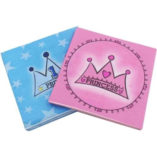33*33cm 20pcs/lot Prince Princess Crown Cartoon Color Printed Paper Napkins Baby Shower Party Decoration Creative Paper Napkins