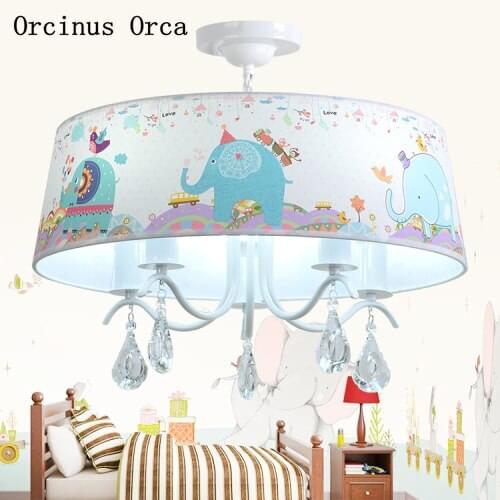 Children Cartoon Elephant Crystal Chandelier Boys Girls Bedroom Childrens Room Lamp Pastoral Modern Simple Color LED Chandelier