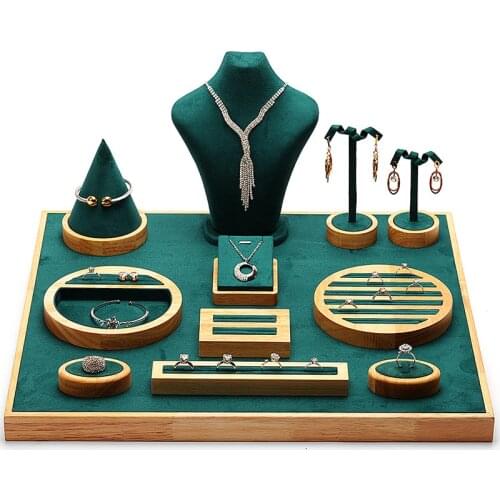 Jewelry display props pendant necklace display stand solid wood ring earrings seat holder set combination