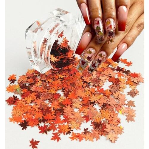 Nail Art Maple Leaf Holographic Multicolor Sequins Laser Chameleon Maple Leaf Autumn Design Nail Art Decoration Nail Art Sticker
