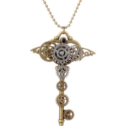 DoreenBeads Fashion Steampunk Necklace Bronze Beads Chain Gear Bronze Gear Key Pendant Trendy Punk Series Jewelry Gift,1 Piece