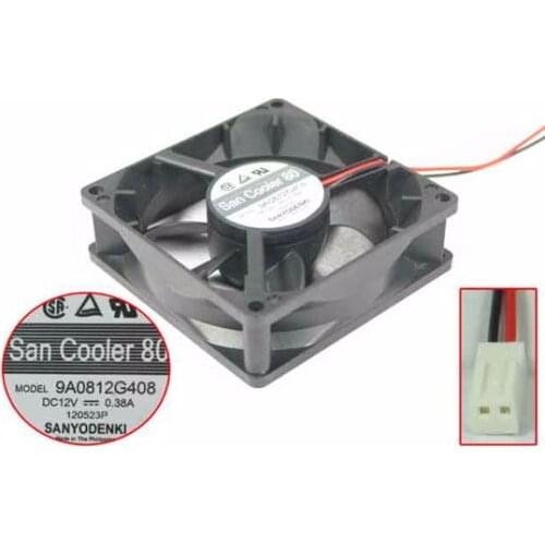 Sanyo Denki 9A0812G408 DC 12V 0.38A 80x80x25mm 2-wire Server Cooling Fan