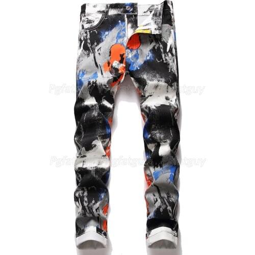 Mens Fashion 3D Graffiti Printed Jeans Hip Hop Streetwear Stretch Denim Pants For Male Casual Trousers Pantalons Pour Hommes