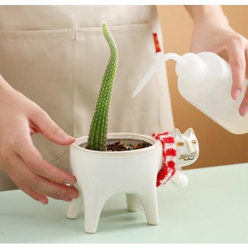 Cute Cat Plant Pot Simple White Ceramic Animal Planter Garden Balcony Decor Succulent Flower Pots For Bonsai Green Cactus Vase
