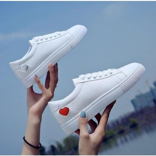 2019 New Tenis Feminino Lace-up White Shoes Woman Pu Leather Solid Color Female Casual Women Sneakers Zapatos mujer feminino