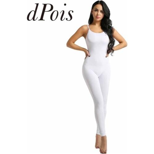 Adult Womens Jumpsuit One-piece Spaghetti Straps Ankle-length Footless Stretchy Tank Unitard Gymnastics Leotard Sports Bodysuit