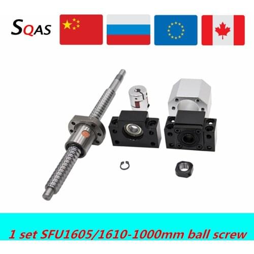 Eu warehouse ball screw kit SFU1605 1000mm ball screw end machined with BK12 BF12 +single nut +nut holder+coupling for cnc part