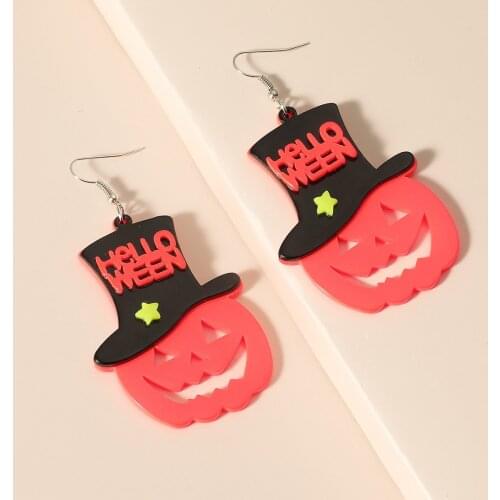 ZiccoWong Creative Acrylic Pumpkin Dangle Earrings For Women Girl Halloween Cool Punk Big Drop Earring Brincos Party Jewelry