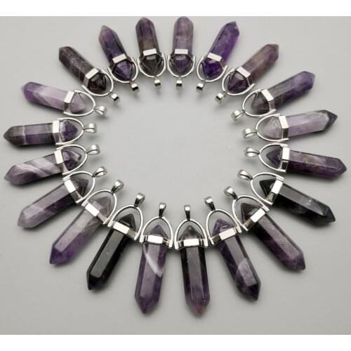 Fashion natural stone purple crystal pillar Pendants & necklaces for making Jewelry charm Point accessories 50pcs/lot wholesale
