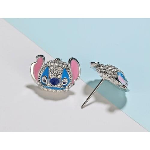 Cartoon Anime Stitch Earrings Full of Rinestone Cute Animal Stud Earrings Ohana means Family Jewelry Women Kids Christmas Gift