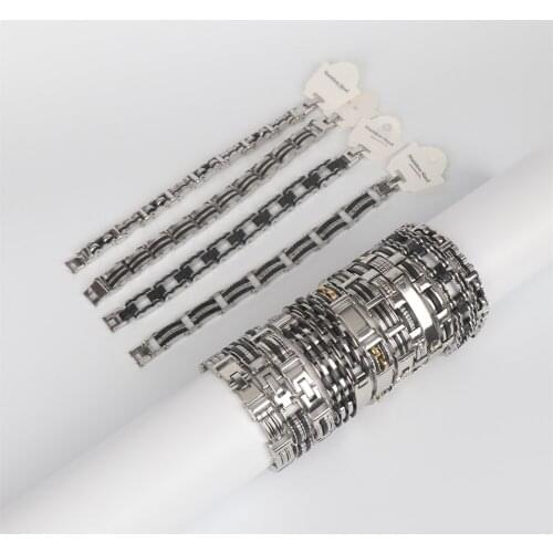 12pcs/lot Men Fashion Stainless Steel Hip Hop Chain Bracelets Jewelry Wrist Cuff Bangle Party Gifts