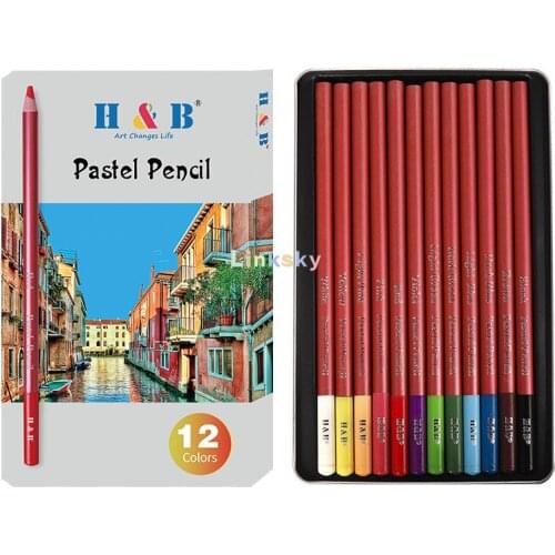 H&B 12 Colored pastel Pencils Set - Premium Soft Core 12 Unique Colored Pencils ,for Adult Coloring Books, Artist Drawing