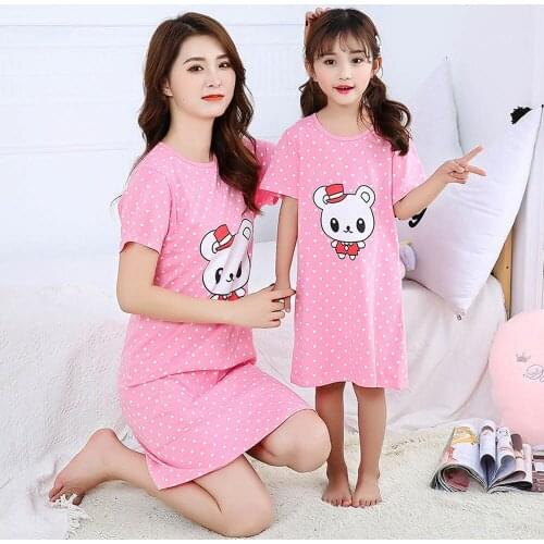 New Childrens Nightdress Girls Cotton Nightgowns Baby Mother Kids Cotton Pajamas Girls Parent-child Dress Kids Girl Sleepwear