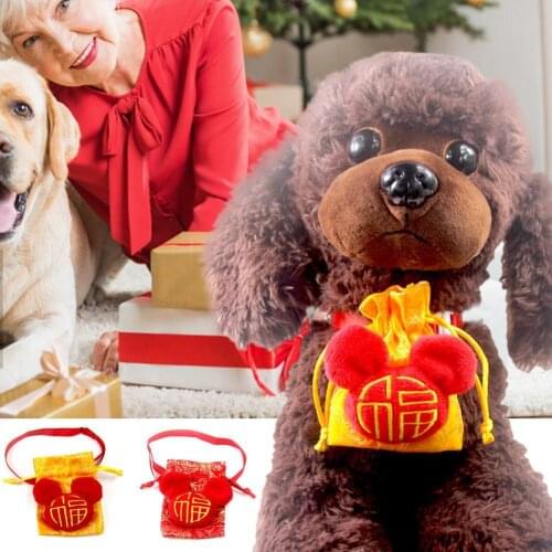 Lucky Pouch Fu Characters Design Adjustable Cat Dog Collar Small Pet New Year Neck Collar Supplies