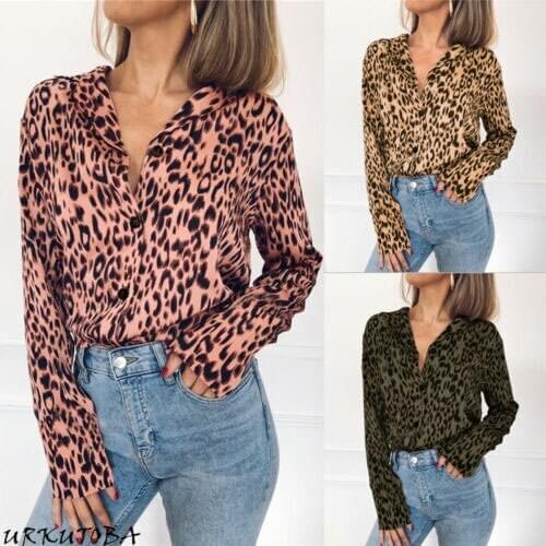 New Elegant Fashion Women Ladies Leopard Print Loose Casual Blouse Tops Plus Size