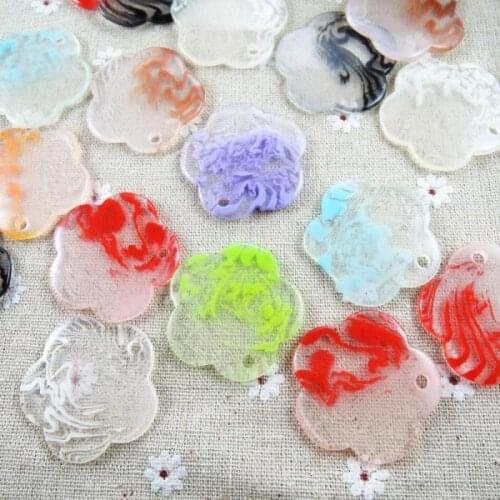 Wholesale 38*4mm 10pcs Acrylic Transparent Flower Charm Beads with Hole DIY Jewelry Accessories for Earrings E-16
