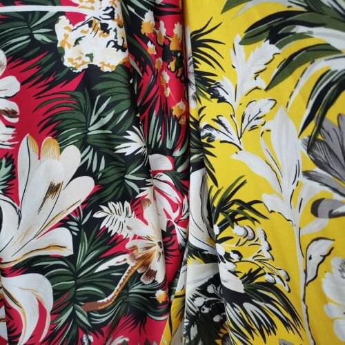 Pajamas Material New Hawaii Leaf Printed Silk Simulation Fabric Shirts Satin Fabric
