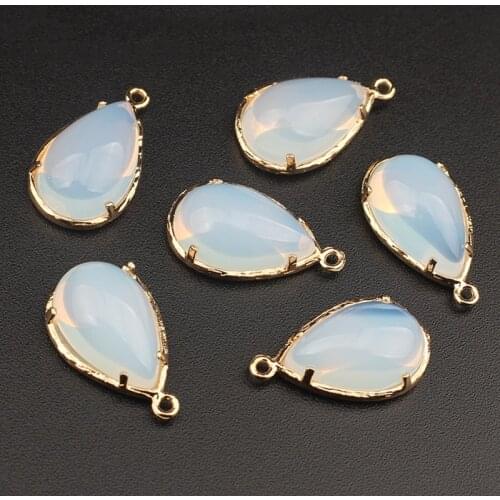13*22mm 2pcs/lot Crystal Stone Charms Smooth Opal Tear Water Drop Shape Pendant For Necklace Jewelry DIY Making Accessories