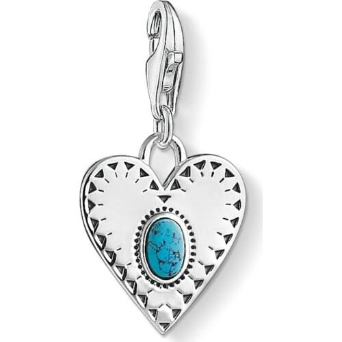 Blue Stone Heart Pendants Charms for Jewelry Making 925 Sterling Silver DIY Handmade Craft for Bracelet Necklace Accessories