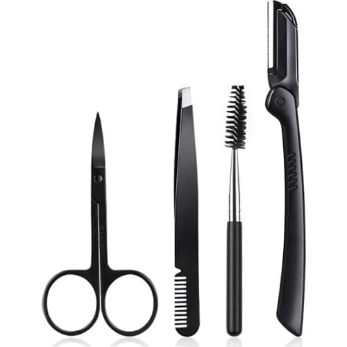 1Set Professional Eyebrow Trimming Tool Set Stainless Steel Eyebrow Tweezer Clipper Scissors Eyelash Brush Cosmetic Makeup Set
