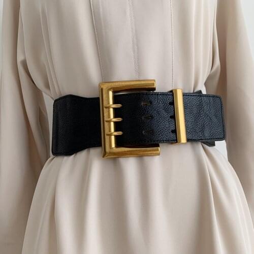 New Wide Girdle European American luxury Fashion Personality Square Buckle Elastic Belt with Dress Coat Sweater Women Belt