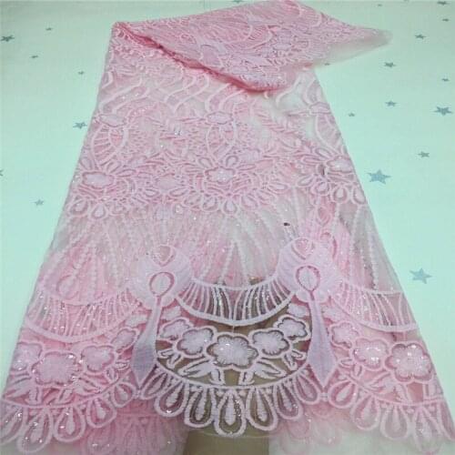 2021 yellow Nigerian Sequins pink Lace Fabrics Emerald Green Mesh Lace African Fabric Lace for Women Wedding Party Dress