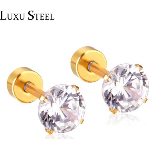LUXUSTEEL Brand New Design Fashion Charm Austrian Round Crystal Screw Stud Earring Stainless Steel Geometry Earring Jewelry Gif