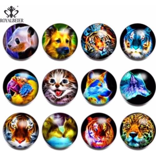 RoyalBeier 12pcs/lot Colorful Animal Theme Glass Charms 18mm Snap Button Jewelry For 20mm Snaps Bracelet Snap Jewelry KZ0808