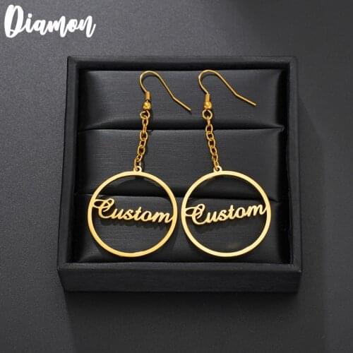 Diamon Personalized Name Stainless Steel Letter Earrings For Women Fashion Custom Name Cricle Earrings Weddings Party Jewelry