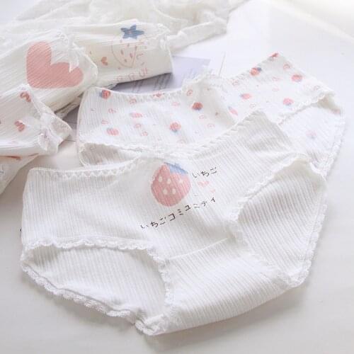 Strawberry Hearted Print Bow Knot Lovely Girl Panties Cartoon Seamless Japanese Breathable Women Underwear Breifs Hot Sale