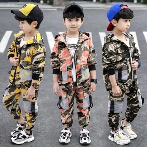 Spring clothes sets for boys jacket+pants 2pcs/set warm hooded 3-13T baby boys camouflage sportswear shirt army clothes sets