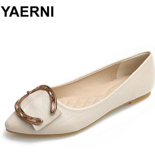 YAERNILarge Size Fashion Women Shoes Loafers Slip On Flats Lady Shallow Single Shoes Patent Leather Pointed Toe Hairball Zapatos