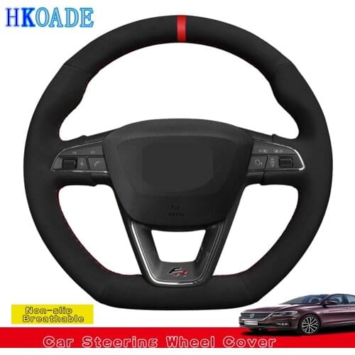 DIY Hand-stitched Black Suede Car Steering Wheel Cover For Seat Leon Cupra R Leon ST Cupra Leon ST Cupra Ateca Cupra Ateca FR
