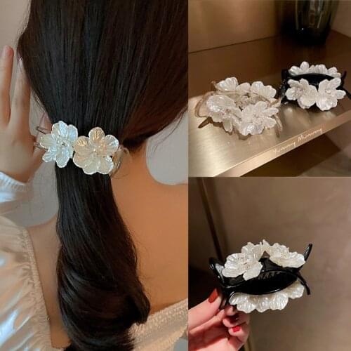 Ruoshui Woman Pearl Floral Hair Claws Women Hairpins Elegant Long Hair Clips Ladies Hair Accessories Headwear Hairgrip