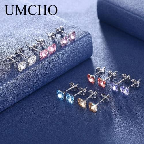UMCHO Lovely Butterfly Solid 925 Sterling Silver Created Crystal Stud Earrings for Women Girl Party Wedding Daily Jewelry Gift