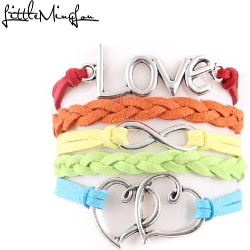 Little MingLou Infinity love heart charm LGBT Navy Bracelet leather wrap men bracelets & bangles for Women jewelry friend gift