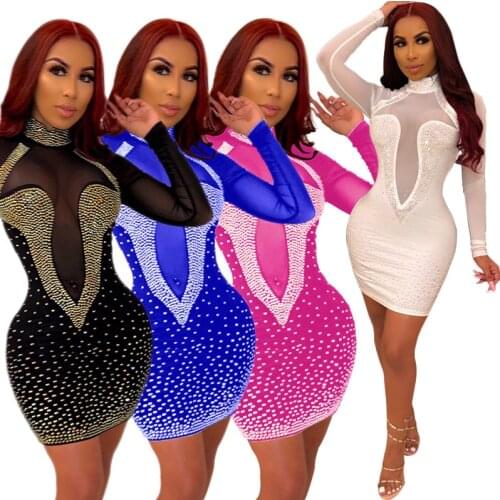 Women Bandage Dress Sequin vestidos Ladies Club Dresses Women Mini Autumn Sexy Crystal Party Bodycon Glitter Diamond Mini Dress