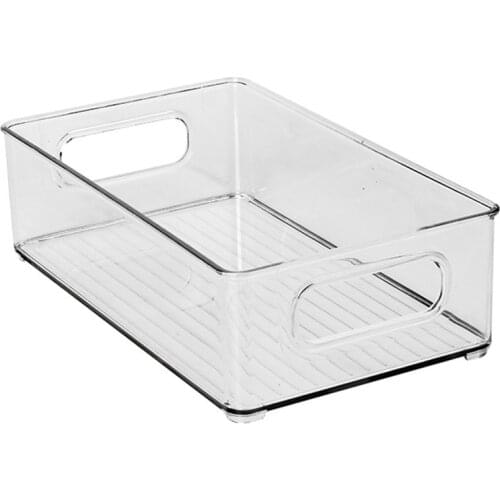 1pc Refrigerator Organizer Bins Stackable Fridge Food Storage Box with Handle Clear Plastic Pantry Food Freezer Organizer Tool