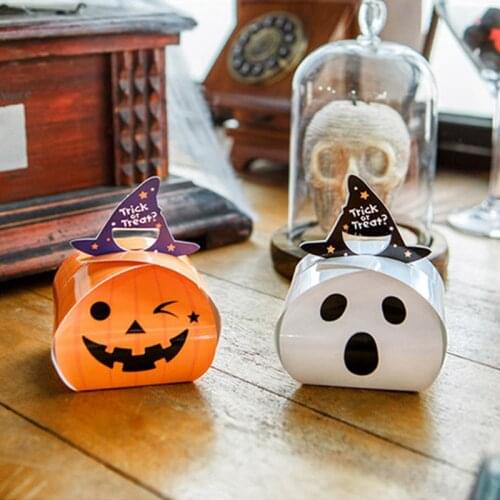 Halloween Paper Candy Boxes Trick or Treat Kids Gift Pumpkin Ghost Organizer Bag Halloween Party Decoration Supplies 10pcs