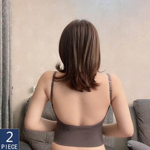 2 Pcs Womens Underwear Seamless Sexy Bra Solid Color Wireless Cotton Brassiere Beautiful Back Push Up Bra Tank Crop U Shaped