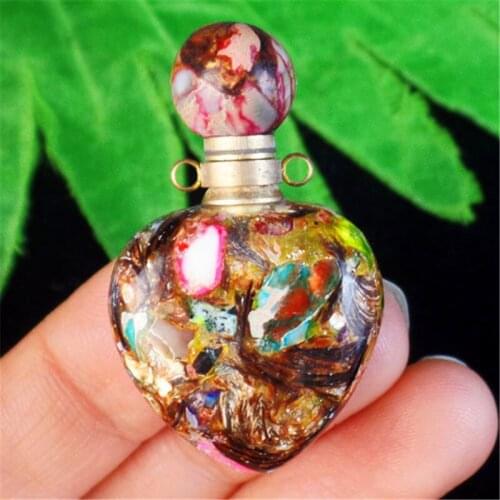 2pcs Multi-color Sea Sediment Jaspers heart shaped Pendant Oil Diffuser perfume bottle pendants charm for jewelry healing gifts
