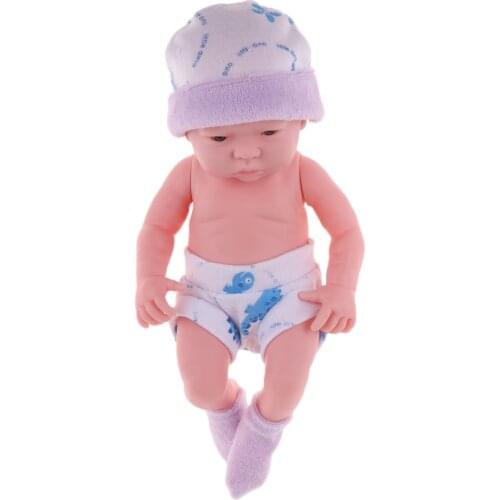 25cm Soft Vinyl High Simulation Newborn Baby Doll in Purple Clothes for Kids Birthday Gift