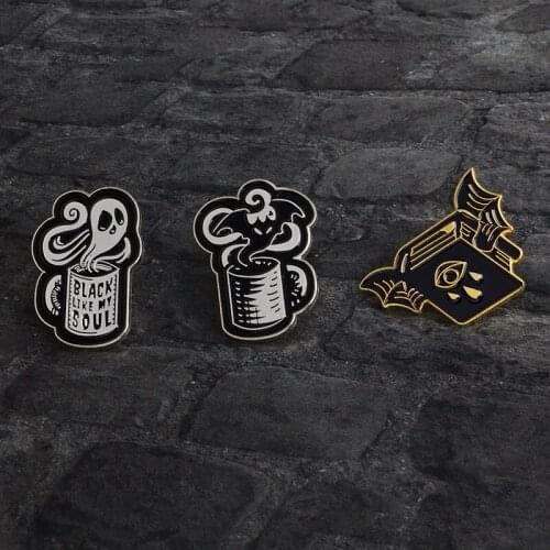 3pcs/set Magical Bizarre Devil ghost have wing BLACK LIKE MY SOUL cup book shape jewelry enamel brooch pin for Halloween