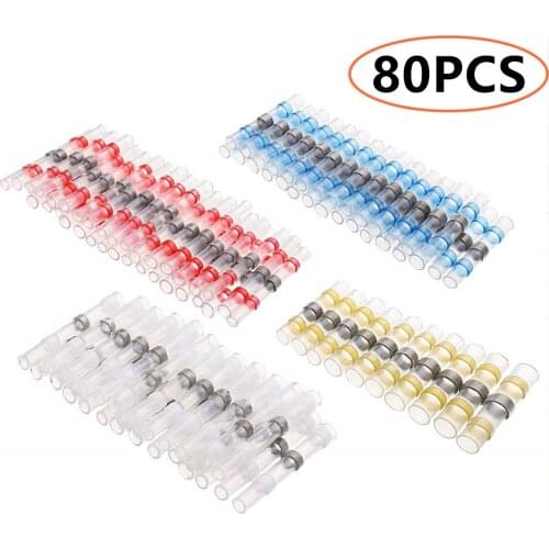80PCS Mix Heat Shrink Solder Seal Wire Connectors Waterproof Butt Connectors Electrical Cable Terminals Marine Insulated Splices