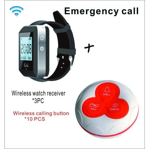 SHIHUI Wireless Waiter Pager System for Restaurant 10 Table Button+ 3 Wrist Watch Receiver